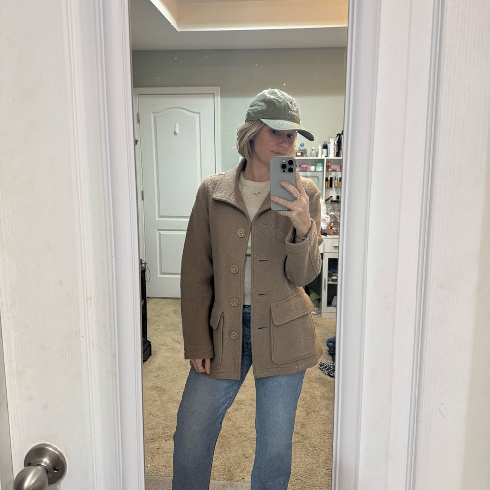 L.L. Bean Women's Tan Button-Up Pea Coat